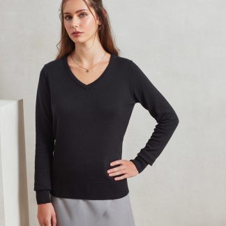 Women's v-neck knitted sweater in Black - North Print Workwear