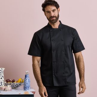 Chefs Coolchecker® short sleeve jacket in Black - North Print Workwear