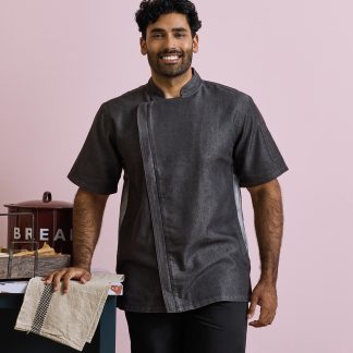 Chef's zip-close short sleeve jacket in Black Denim - North Print Workwear