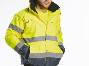 Hi-vis contrast bomber jacket (C465) in Yellow/Navy - North Print Workwear