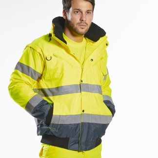 Hi-vis contrast bomber jacket (C465) in Yellow/Navy - North Print Workwear