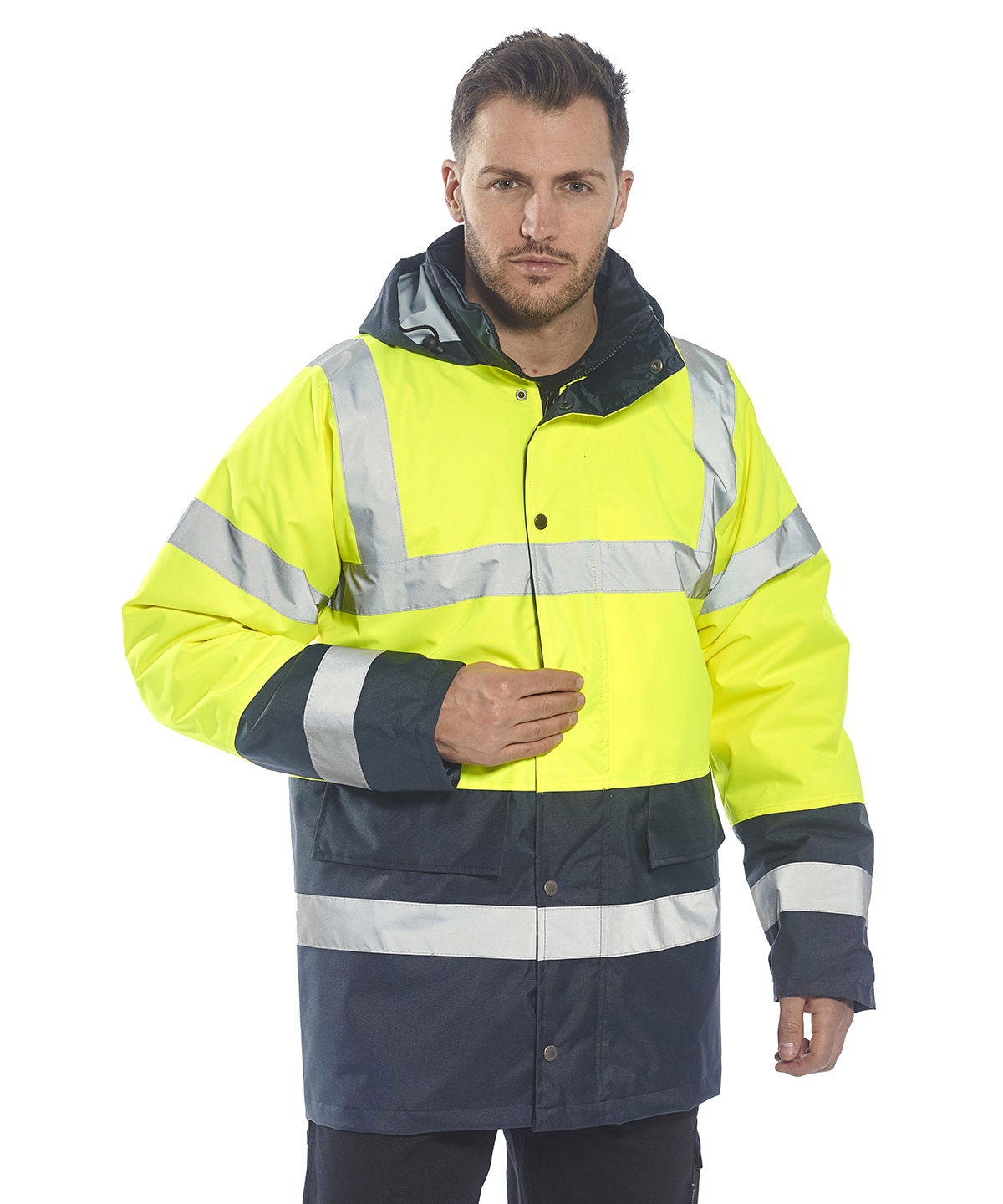 Hi-vis traffic jacket (S466/S467) in Orange/Navy - North Print Workwear