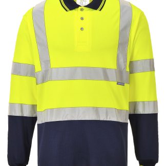 Two-tone long sleeve polo (S279) in Yellow/Navy - North Print Workwear