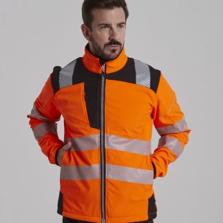 PW3 Hi-vis softshell jacket (T402) in Orange/Black - North Print Workwear