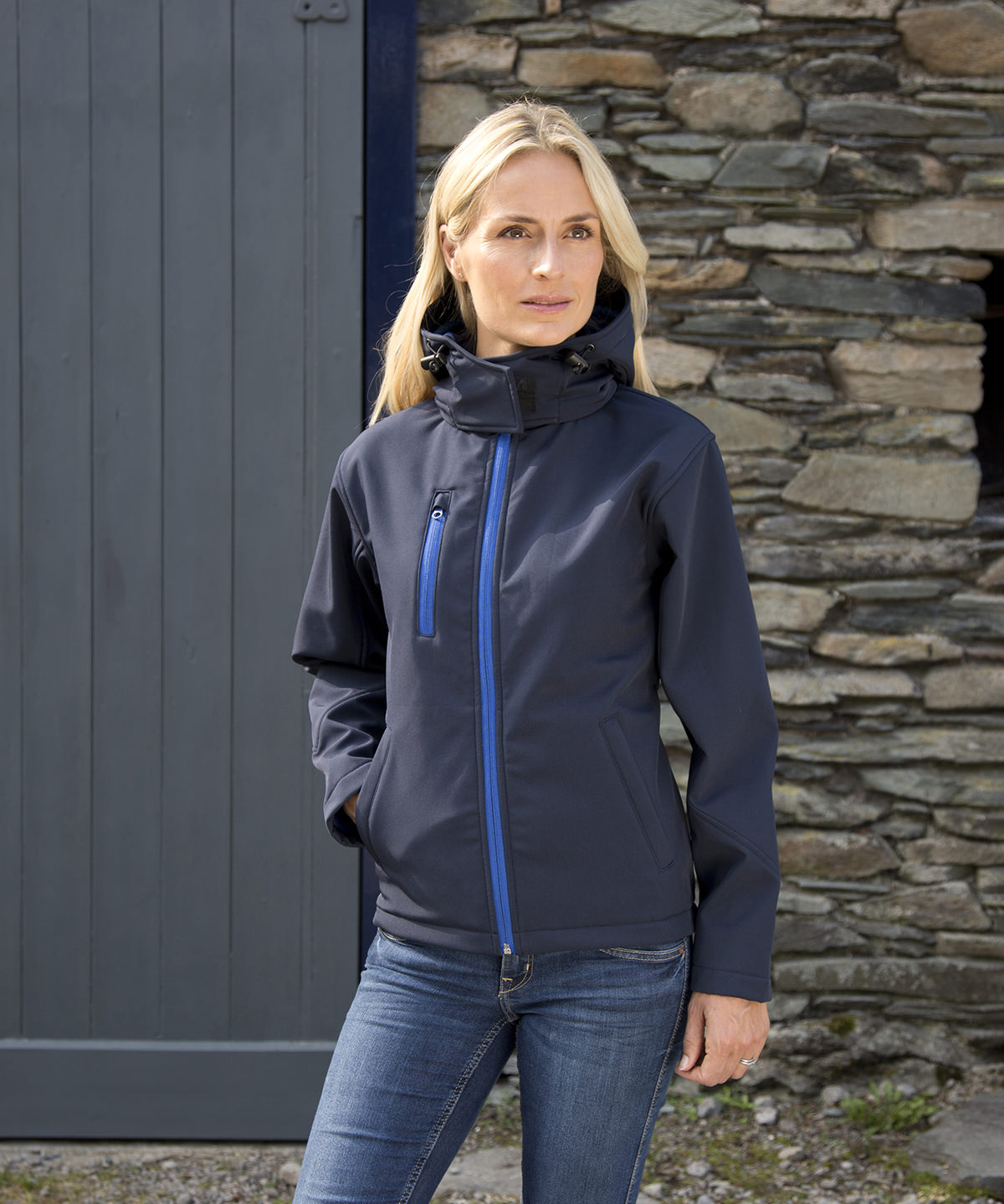 Women's Core TX performance hooded softshell jacket in Black/Grey - North Print Workwear