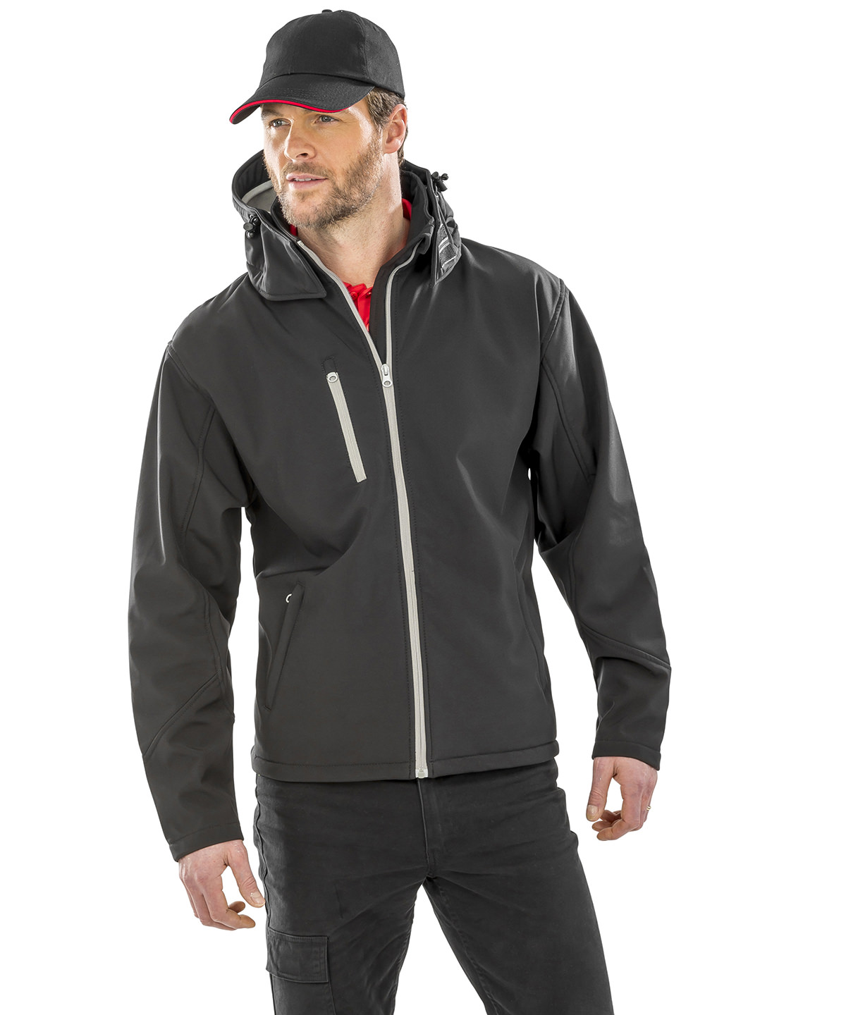 Core TX performance hooded softshell jacket in Black/Grey - North Print Workwear