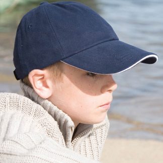 Junior low-profile heavy brushed cotton cap with sandwich peak in Black/Red - North Print Workwear