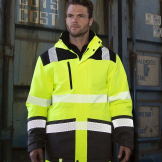 Printable softshell safety coat in Fluorescent Yellow/Black - North Print Workwear