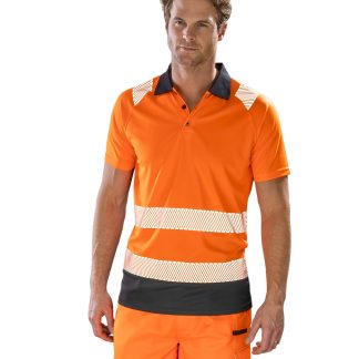 Recycled safety polo in Fluorescent Orange/Black* - North Print Workwear