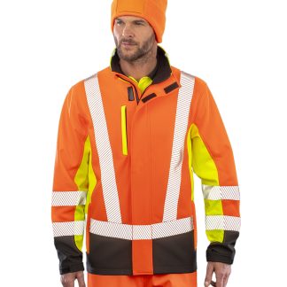 Recycled 3-layer printable 3-tone safety softshell in Fluorescent Yellow/Fluorescent Orange/Black - North Print Workwear