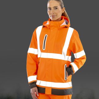 Heavy-duty prism PU safe and dry jacket with recycled backing in Fluorescent Orange/Black - North Print Workwear