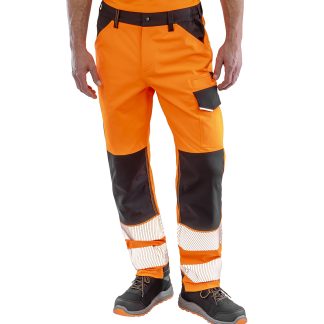 Safe-Guard recycled dynamic stretch safety trousers in Fluorescent Orange - North Print Workwear