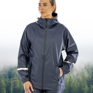 Prism PU waterproof jacket with reflective bands and recycled backing in Black - North Print Workwear