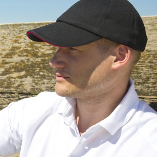 Low-profile heavy brushed cotton cap with sandwich peak in Black/Red - North Print Workwear