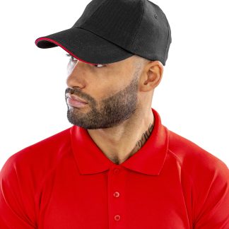 Brushed coton printers/embroiderers cap with sandwich peak in Black/Red - North Print Workwear