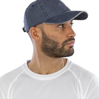 Washed fine line cotton cap with sandwich peak in Navy/Putty - North Print Workwear