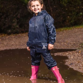 Junior waterproof jacket and trouser set in Navy - North Print Workwear