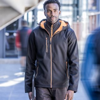 Navigate 2-layer hooded softshell jacket in Black/Classic Red - North Print Workwear