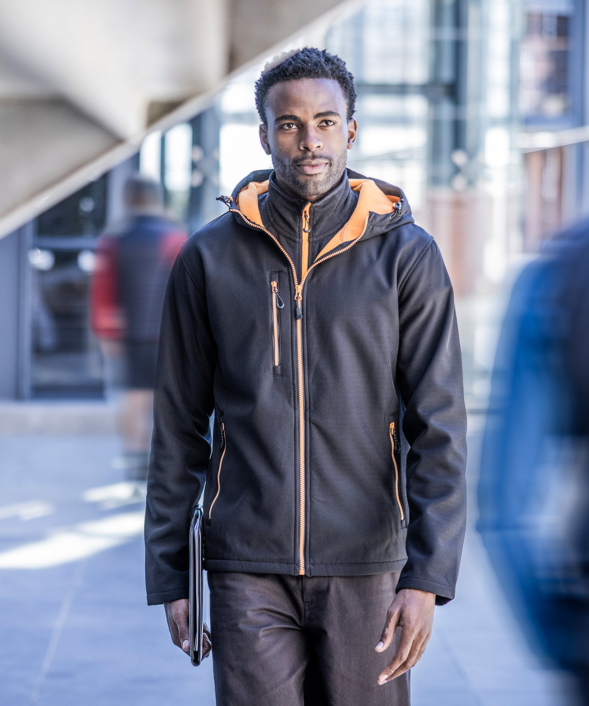 Navigate 2-layer hooded softshell jacket in Black/Classic Red - North Print Workwear