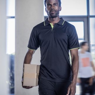 Navigate short sleeve polo in Black/Classic Red - North Print Workwear