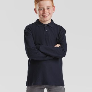 Kids long sleeve 65/35 polo in Deep Navy - North Print Workwear