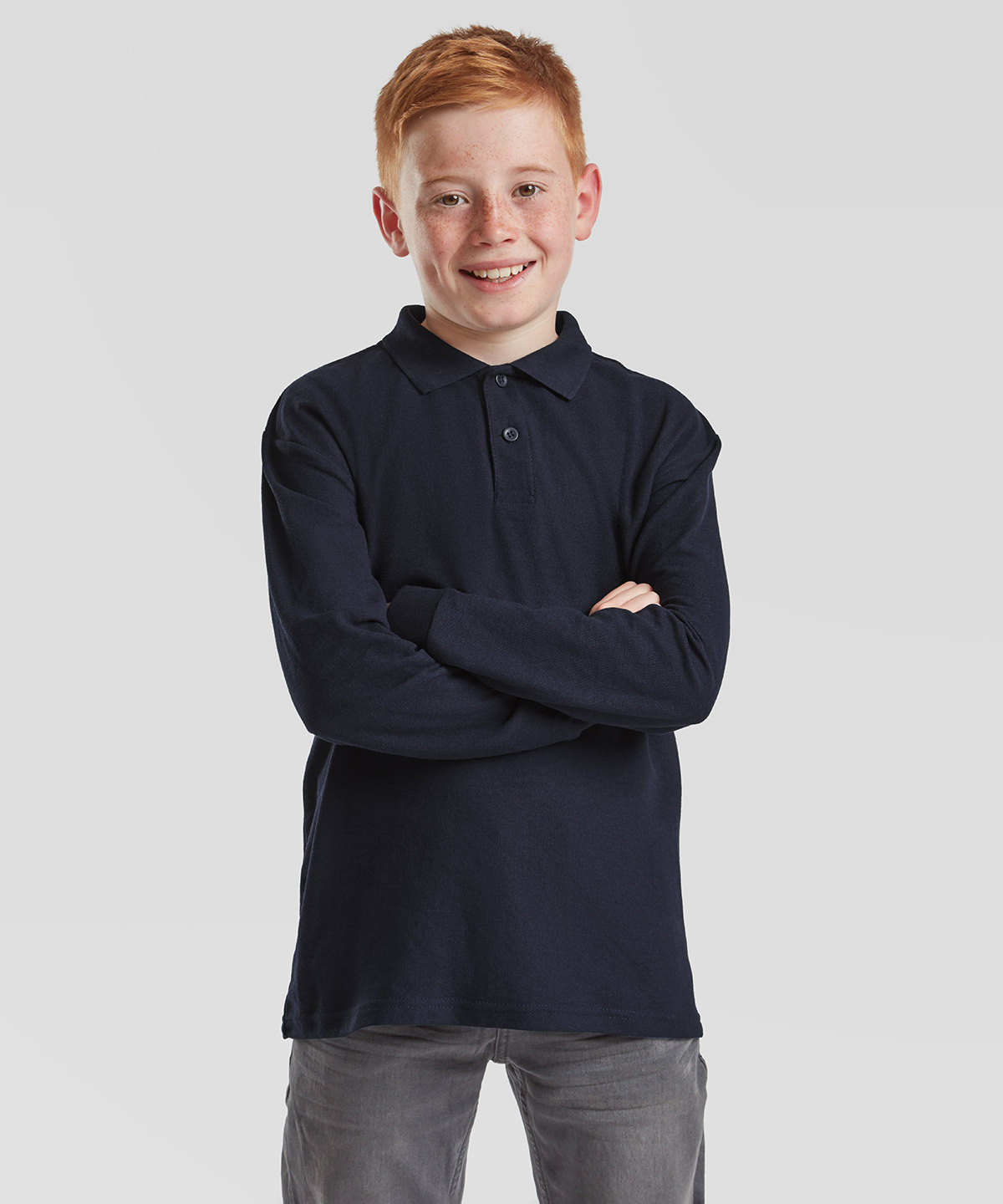 Kids long sleeve 65/35 polo in Deep Navy - North Print Workwear