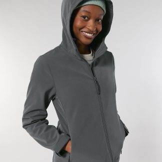 Women’s Stella Discoverer hooded softshell  (STJW159) in Anthracite - North Print Workwear