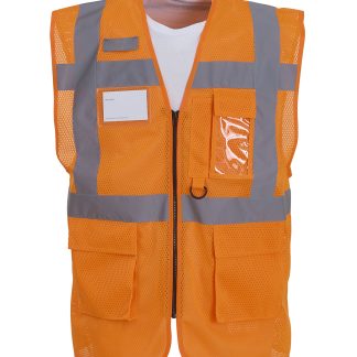 Hi-vis top cool open-mesh executive waistcoat (HVW820) in Orange - North Print Workwear