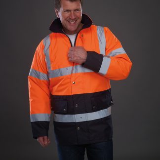Hi-vis two-tone motorway jacket (HVP302) in Orange/Navy - North Print Workwear