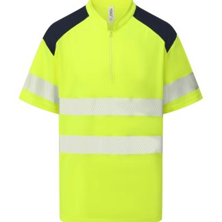 Hi-vis mandarin collar zip neck comfort trim polo (HVJ230) in Hi-vis Orange - North Print Workwear