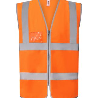 Hi-vis zip ID reflective border waistcoat (HVW103) in Hi-vis Orange - North Print Workwear