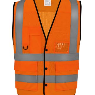 Hi-vis superior open mesh button waistcoat (HVW860) in Hi-vis Orange - North Print Workwear